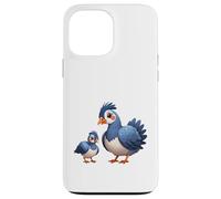 Custodia per iPhone 13 Pro Max Simpatico design blu con uccellino crestato genitore e giov