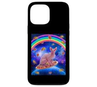 Custodia per iPhone 13 Pro Max Sphynx Cat Riding Pizza In Space Galaxy Taco Doughnut Cats