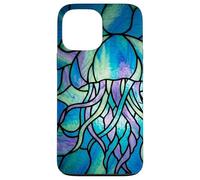 Custodia per iPhone 13 Pro Max Stained Glass Jellyfish Blue Purple Mosaic Ocean Art