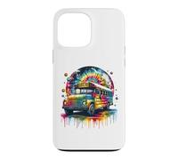 Custodia per iPhone 13 Pro Max Tie Dye School Bus Art Psychedelic Retro Colors Futuristic