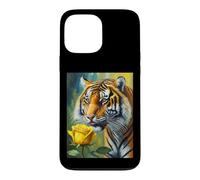 Custodia per iPhone 13 Pro Max Tiger Sniffing a Yellow Rose Illustration Graphic Design