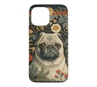 Custodia per iPhone 13 Pro Max Vintage Pug Dog William Morris Style Floreale