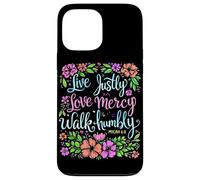 Custodia per iPhone 13 Pro Max Vivi Giustamente Amore Misericordia Cammina Umilmente Cristiana Fede Adorazione