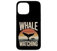 Custodia per iPhone 13 Pro Max Whale Watching Retro Oceano Tramonto Barca Scena