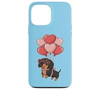 Custodia per iPhone 13 Pro Max Womens Girls Valentines Day Heart Black Tan Dachshund Lover