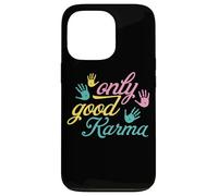 Custodia per iPhone 13 Pro Mindful Living Only Good Karma Handprint Citazione