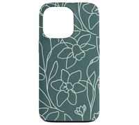 Custodia per iPhone 13 Pro Modern Line Art Poppy Flower Leaves Boho Dark Green