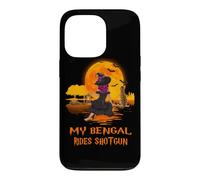 Custodia per iPhone 13 Pro My Bengal Rides Shotgun Cat and Witch Halloween Costume