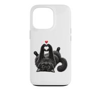 Custodia per iPhone 13 Pro Opera d'arte con gatto nero a forma di cuore con zampe, carino, felino, amore, amanti degli animali