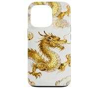 Custodia per iPhone 13 Pro Oro Drago Cinese Modello Cinese Acquarello Asiatico Arte