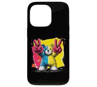 Custodia per iPhone 13 Pro Orsacchiotto con scritta "Double Peace Graffiti" Pop Graphic Art Sign Animal