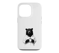 Custodia per iPhone 13 Pro Orso Burbero con Caffè Disegno Animale per Chi Ama il Caffè