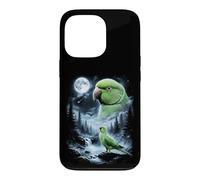 Custodia per iPhone 13 Pro Pappagallo indiano ringneck che ulula alla luna anni '90 retrò uccello