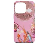 Custodia per iPhone 13 Pro Pink Preppy Disco Ball Gamberetti Martini Cocktail Estate Divertente