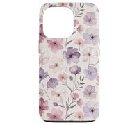 Custodia per iPhone 13 Pro Pink Purple Flower Watercolour Floral Wildflower Cute