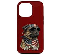 Custodia per iPhone 13 Pro Pug Bandiera Americana 250 Anni 1776-2026 Bicentenario USA Cane
