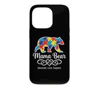 Custodia per iPhone 13 Pro Puzzle per la consapevolezza dell'autismo, mamma orso sostenitore, supporto per amore