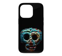 Custodia per iPhone 13 Pro Quetzalcoatl Maschera Azteca Mosaico Turchese