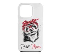 Custodia per iPhone 13 Pro Red Glasses Bandana Ink Illustration Happy Mom Ferret Lover