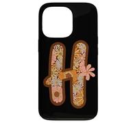 Custodia per iPhone 13 Pro Retro lettera H iniziale floreale monogramma Boho Daisy anni '70