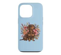Custodia per iPhone 13 Pro Retro Vintage Flowers Floral Brown Chocolate Dachshund Lover