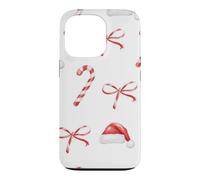Custodia per iPhone 13 Pro Rosso Bianco Candy Cane Natale Natale Cappello di Babbo Natale Modello