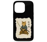 Custodia per iPhone 13 Pro Samurai Cat Warrior Arte Giapponese Feline Katana Lettere Ninja