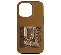 Custodia per iPhone 13 Pro Scena di lettura del libro del cane della biblioteca di Cavalier Spaniel