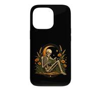 Custodia per iPhone 13 Pro Scheletro Libro di Lettura Luna Fiori Dark Academia