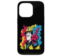 Custodia per iPhone 13 Pro Segno della pace vigile del fuoco retrò pop eroe grafico gesto fuoco