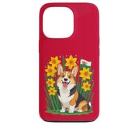Custodia per iPhone 13 Pro Simpatico cane corgi tra narcisi che sostengono il Galles