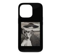 Custodia per iPhone 13 Pro Sphynx Cat Selfie Con Alien Ship UFO Abduction Retro Foto