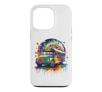 Custodia per iPhone 13 Pro Tie Dye School Bus Art Psychedelic Retro Colors Futuristic
