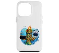 Custodia per iPhone 13 Pro Tiki Man Shark Selfie - Isola divertente Ocean Vibes Tropical
