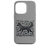 Custodia per iPhone 13 Pro Vintage Cottagecore Folk Art Fox Linocut dall'aspetto fresco