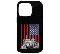 Custodia per iPhone 13 Pro Vintage Farming Tractor American Flag Patriotic