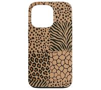 Custodia per iPhone 13 Pro Wild Safari Animal Patchwork Beige Pattern Collage