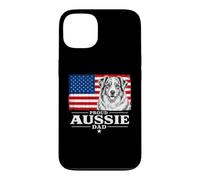 Custodia per iPhone 13 Proud Aussie Shepherd Dad American Flag patriotic dog