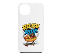Custodia per iPhone 13 Relish The Ride - Divertente skateboarder con hot dog