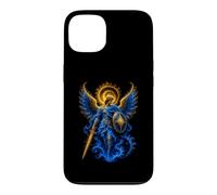 Custodia per iPhone 13 San Michele Blu Celeste Angelo Spada Scudo Arte Sacra