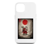 Custodia per iPhone 13 Scoiattolo in kimono che cammina sotto il sole rosso Glo Arte giapponese
