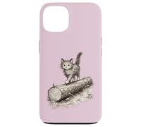 Custodia per iPhone 13 Scribble gattino su un ceppo