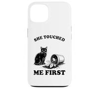 Custodia per iPhone 13 She Touched Me First Cat Lover Pianta gattino divertente gatto