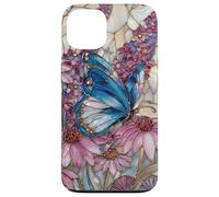 Custodia per iPhone 13 Stained Glass Inspired Butterflies Purple and Blue Floral Ar