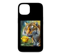 Custodia per iPhone 13 Tiger Sniffing a Yellow Rose Illustration Graphic Design