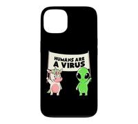 Custodia per iPhone 13 Umani e un virus Alien & Cow Cute Buddies Banner EduEly