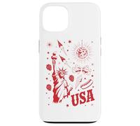 Custodia per iPhone 13 USA Statua Della Libertà Retro Party Icons backprint