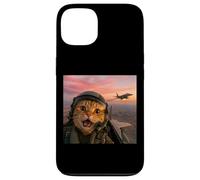 Custodia per iPhone 13 Vintage Fighter Pilot Cat Cool Looking Aviation Selfie Art
