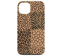 Custodia per iPhone 13 Wild Safari Animal Patchwork Beige Pattern Collage