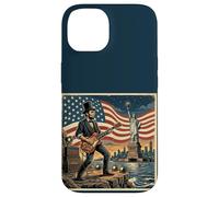 Custodia per iPhone 14 Abraham Lincoln Playing Electric Guitar 4th of July Retro